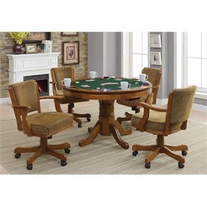 bowery hill 5 piece 3-in-1 game table set in oak