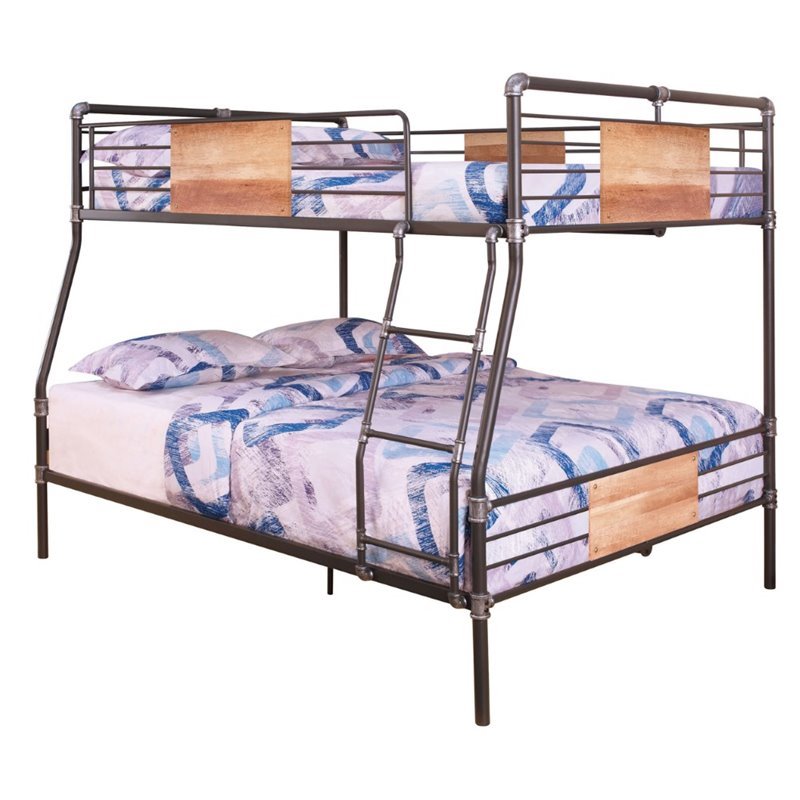 Bowery Hill Contemporary Metal Full XL over Queen Bunk Bed in Silver/Sandy Black