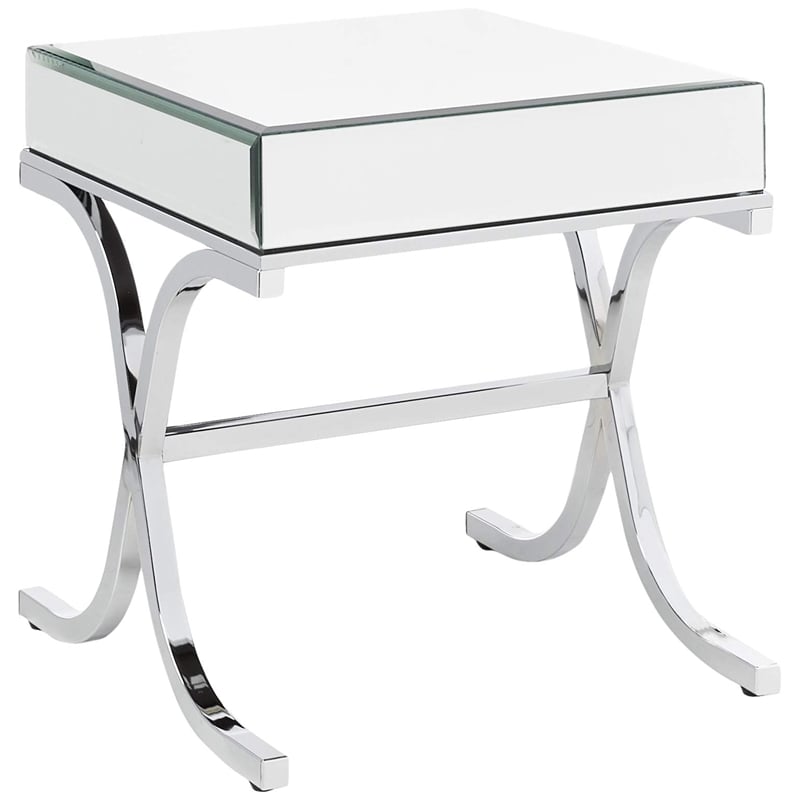 Bowery Hill Square Contemporary Metal/Mirror End Table in Chrome