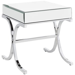 Bowery Hill Square Contemporary Metal/Mirror End Table in Chrome