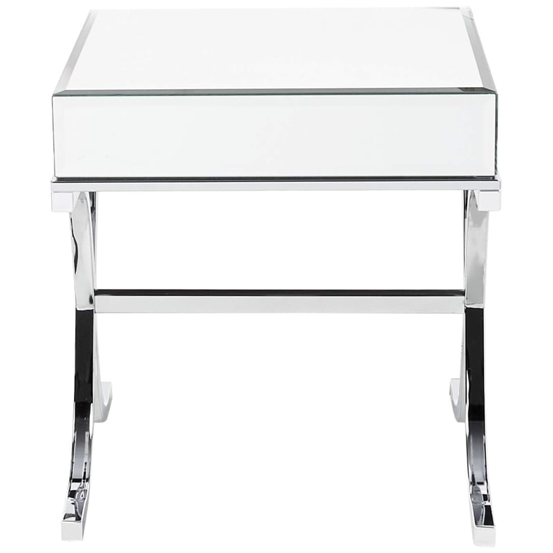 Bowery Hill Square Contemporary Metal/Mirror End Table in Chrome