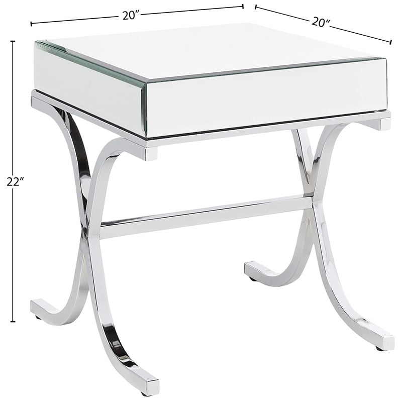 Bowery Hill Square Contemporary Metal/Mirror End Table in Chrome