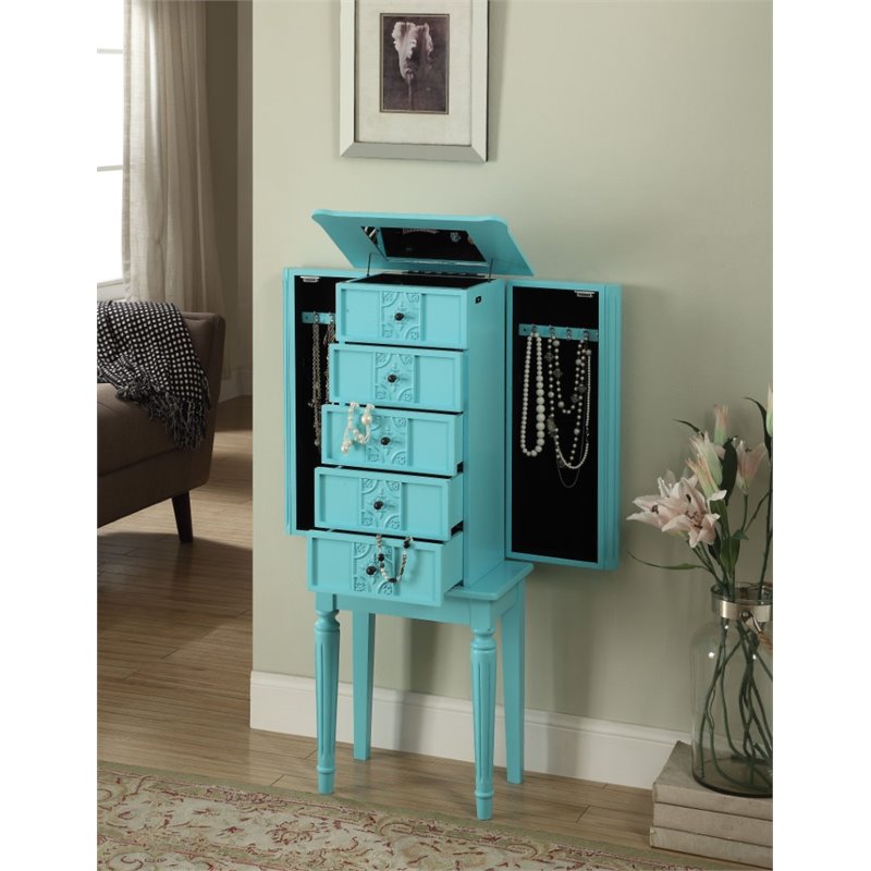 Bowery Hill Jewelry Armoire in Light Blue