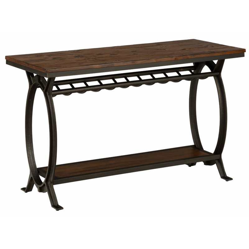 Bowery Hill Wine Rack Console Table in Dark Rustic Pine eBay