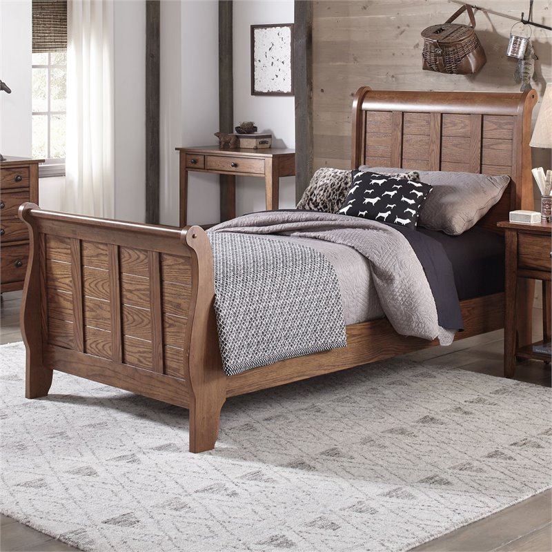 Bowery Hill Twin Sleigh Bed in Aged Oak