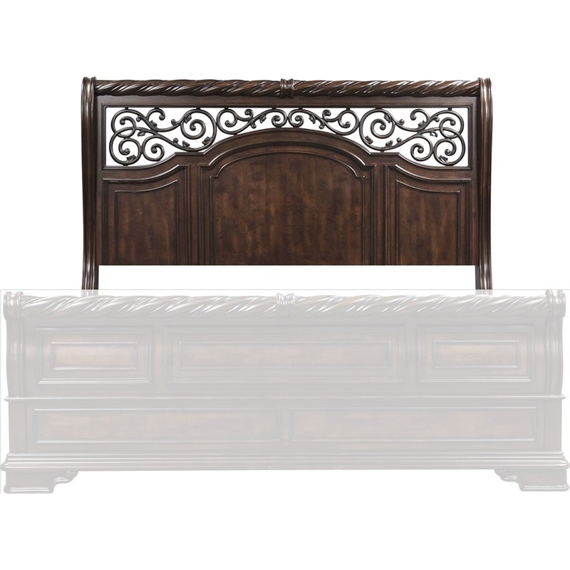 Bowery Hill Solid Wood King Sleigh Headboard in Brownstone