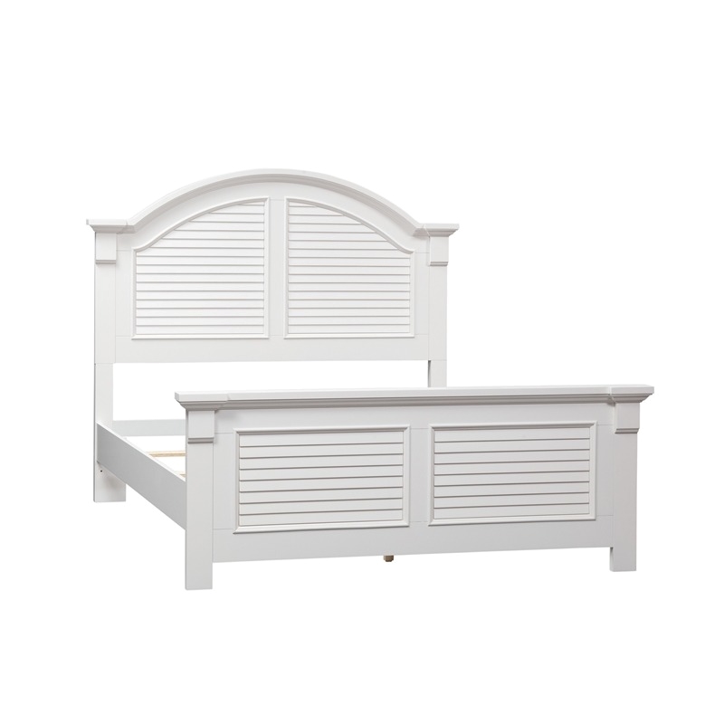 Bowery Hill Arched Crown Molding Farmhouse Wood King Panel Bed in Oyster White