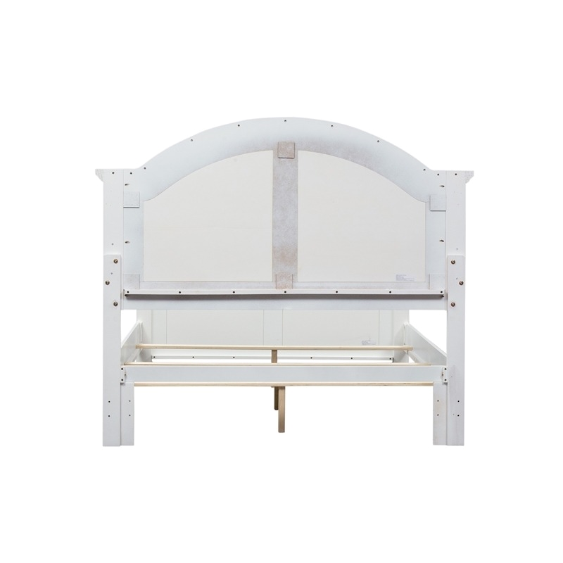 Bowery Hill Arched Crown Molding Farmhouse Wood King Panel Bed in Oyster White