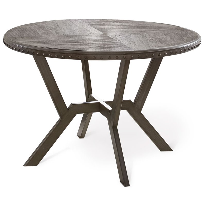 Bowery Hill Modern Round Dining Table In Distressed Gray Cymax Business
