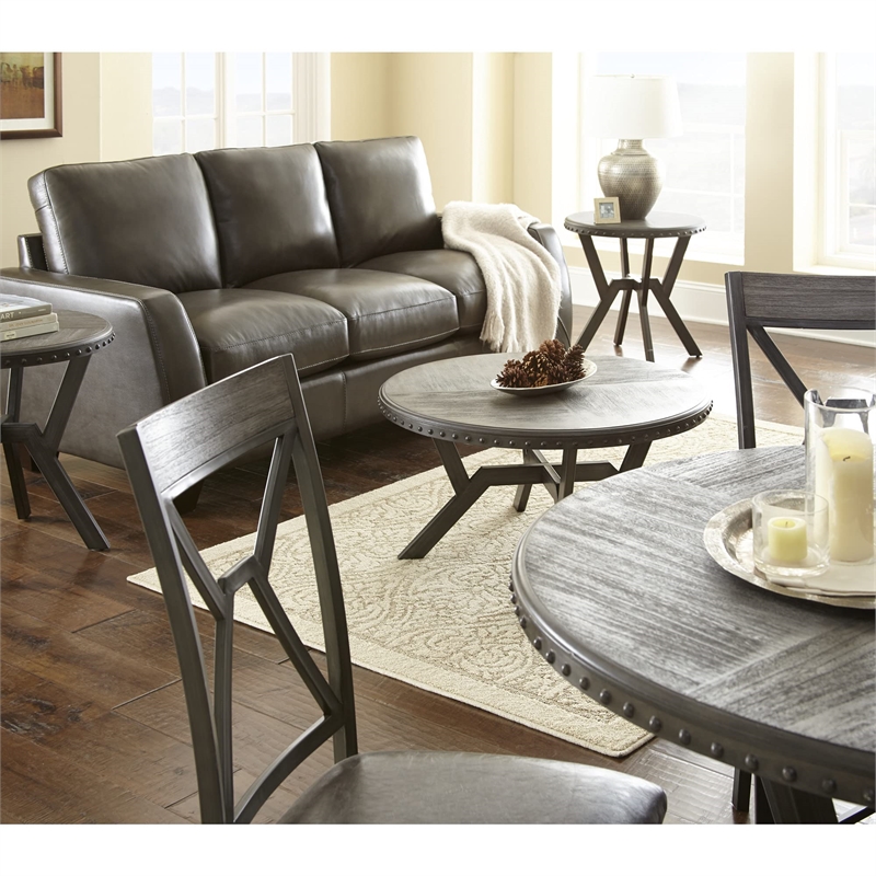 Bowery Hill Round Coffee Table in Weathered Gray