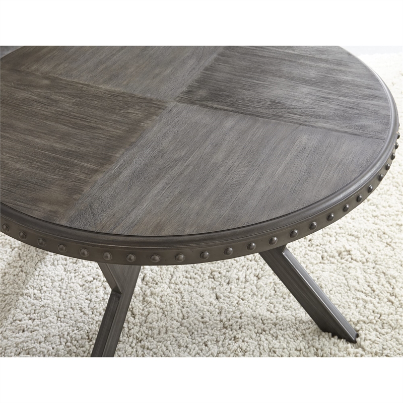 Bowery Hill Round Coffee Table in Weathered Gray