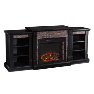 bowery hill faux stone electric fireplace in black