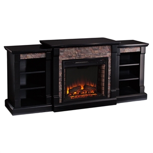 Bowery Hill Faux Stone Electric Fireplace in Black