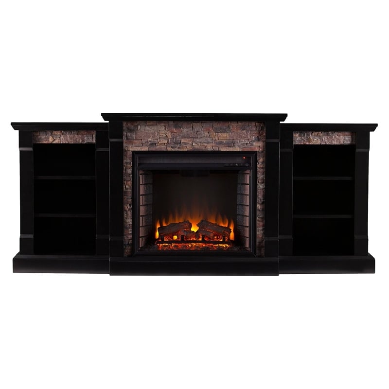 Bowery Hill Faux Stone Electric Fireplace in Black