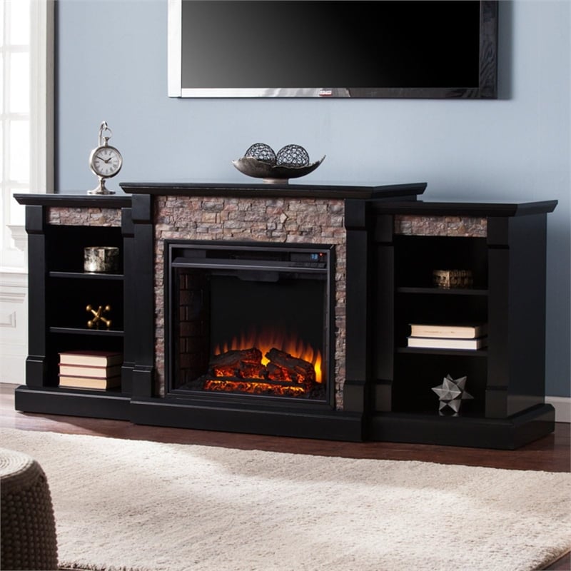 Bowery Hill Faux Stone Electric Fireplace in Black