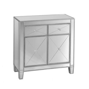 Bowery Hill Modern 2-Drawers Mirrored Double-Door Cabinet
