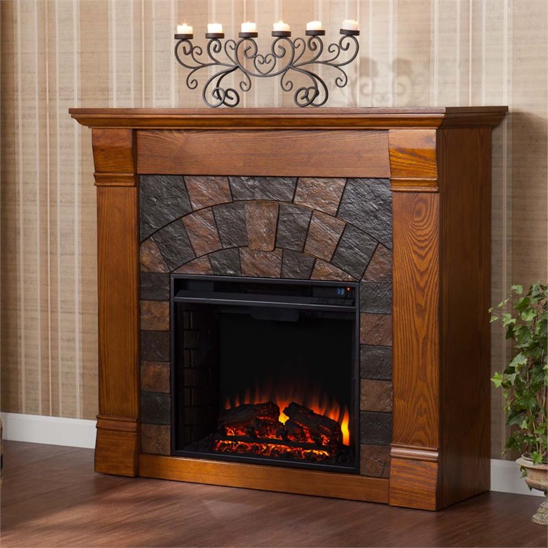 Bowery Hill Electric Fireplace In Salem Antique Oak Bh 352435