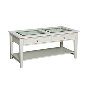 Bowery Hill Glass Top Coffee Table in Off White