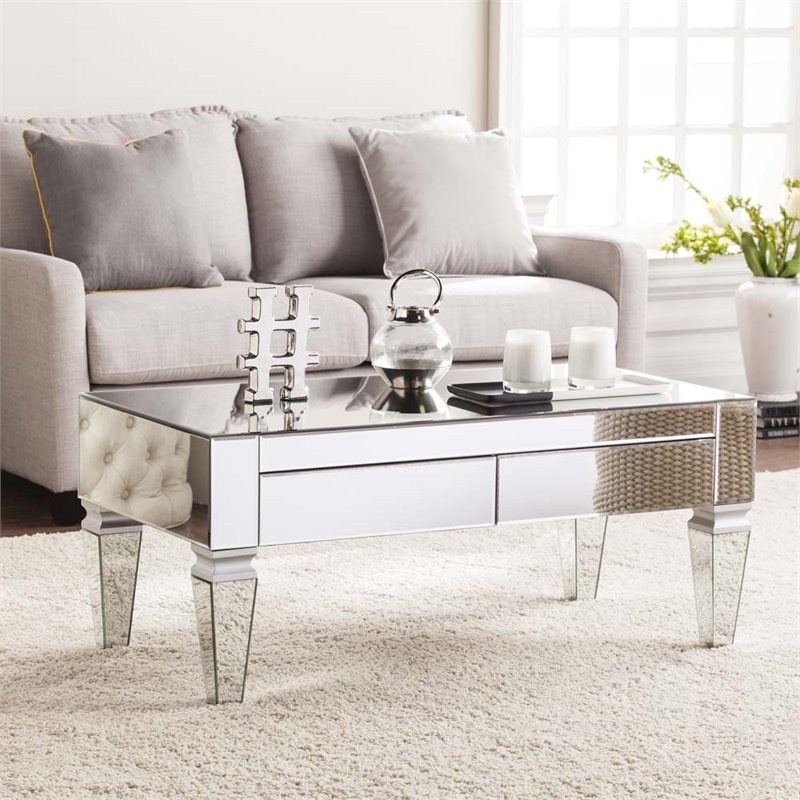 Bowery Hill Contemporary Mirrored Storage Coffee Table