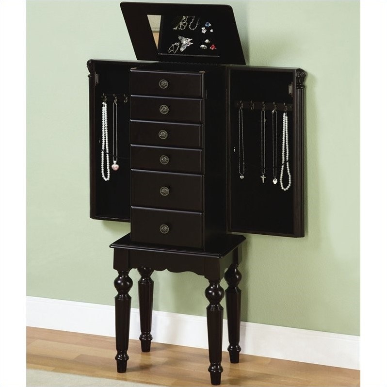 Bowery Hill Ebony Jewelry Armoire in Distressed Ebony Black