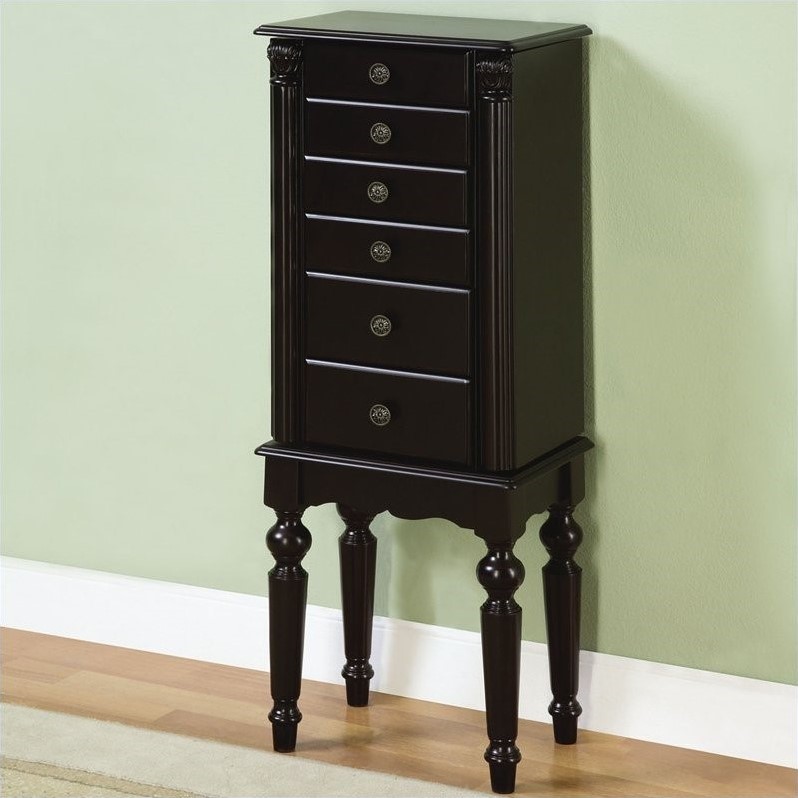 Bowery Hill Ebony Jewelry Armoire in Distressed Ebony Black
