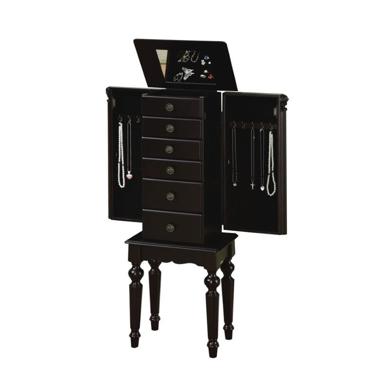 Bowery Hill Ebony Jewelry Armoire in Distressed Ebony Black
