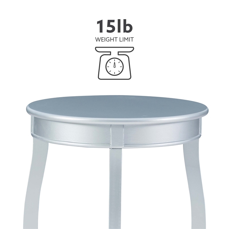 Bowery Hill Round Contemporary Wood End Table with Shelf in Silver
