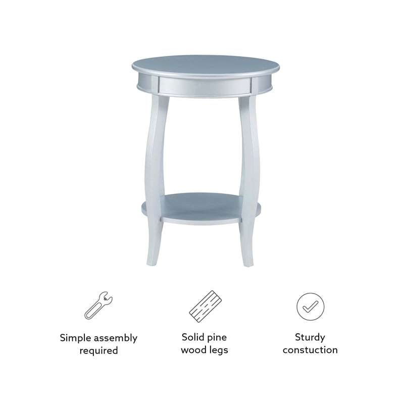 Bowery Hill Round Contemporary Wood End Table with Shelf in Silver