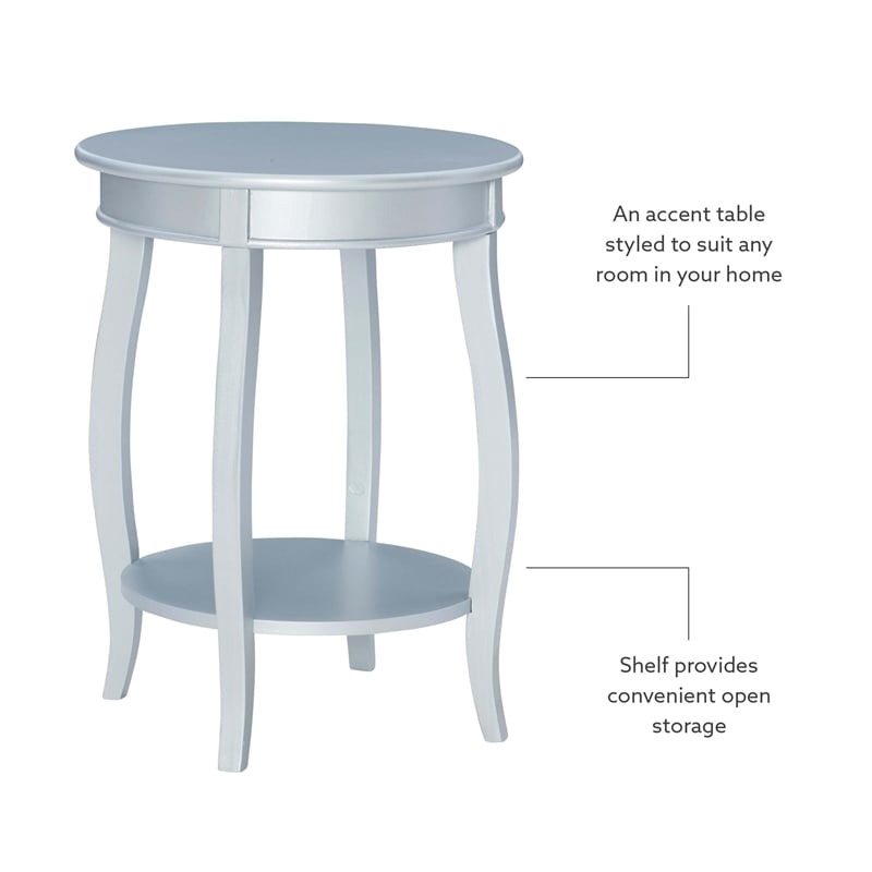 Bowery Hill Round Contemporary Wood End Table with Shelf in Silver