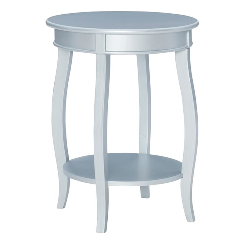 Bowery Hill Round Contemporary Wood End Table with Shelf in Silver