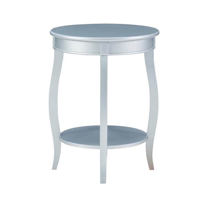 Bowery Hill Round Contemporary Wood End Table with Shelf in Silver