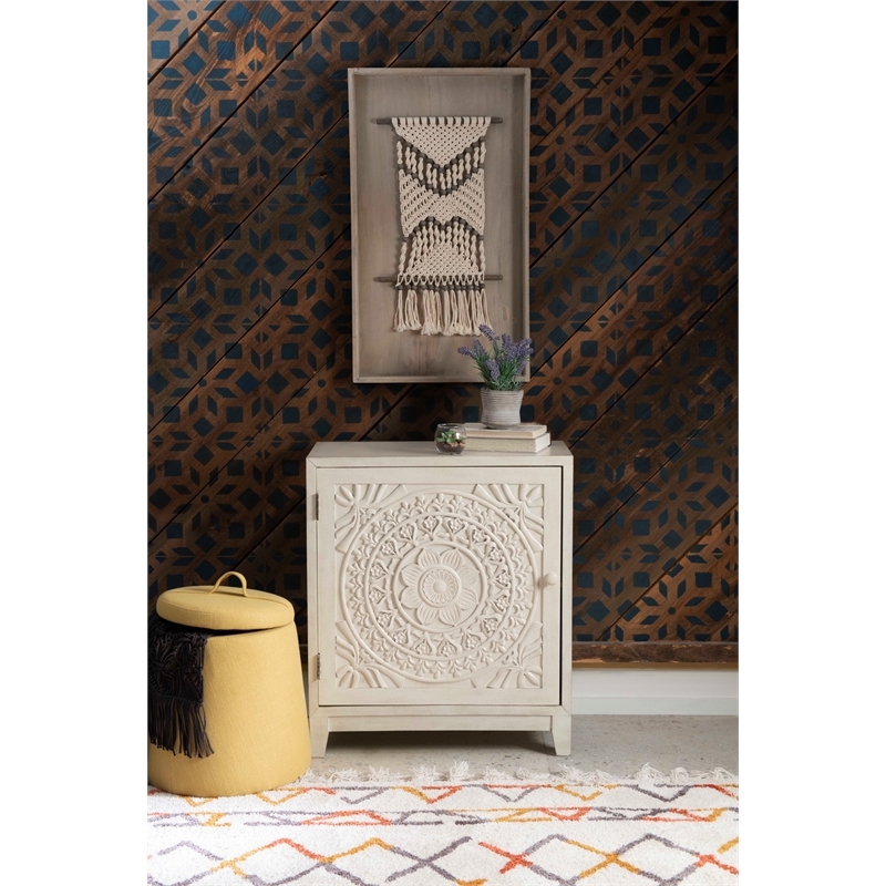 Bowery Hill 1-Door Transitional Wood Storage Accent Cabinet in Smokey Off White
