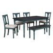Bowery Hill MDF with Oak Veneer Teal Blue Dining Set Rectangular Padded Seat 59