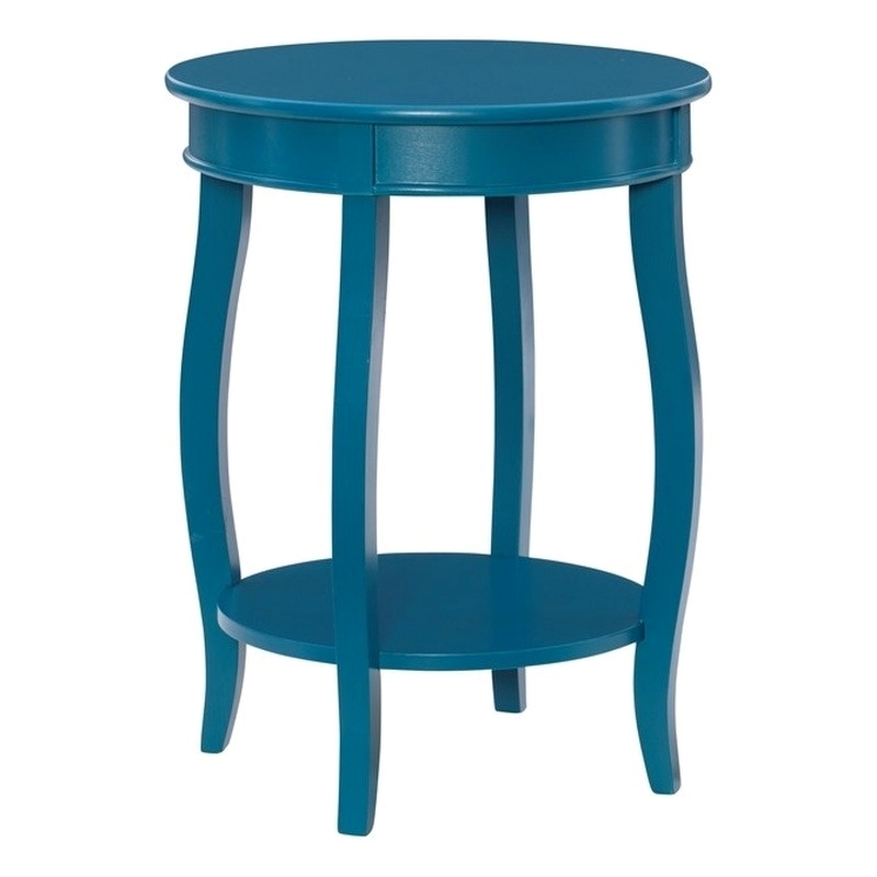 Bowery Hill Round Contemporary Wood End Table with Shelf in Blue