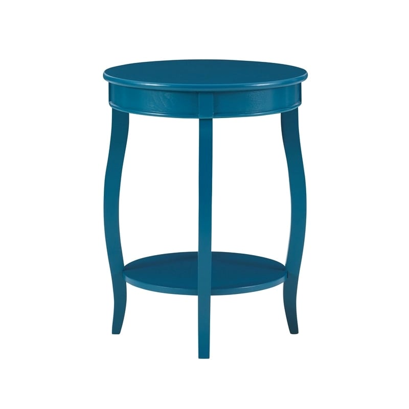 Bowery Hill Round Contemporary Wood End Table with Shelf in Blue