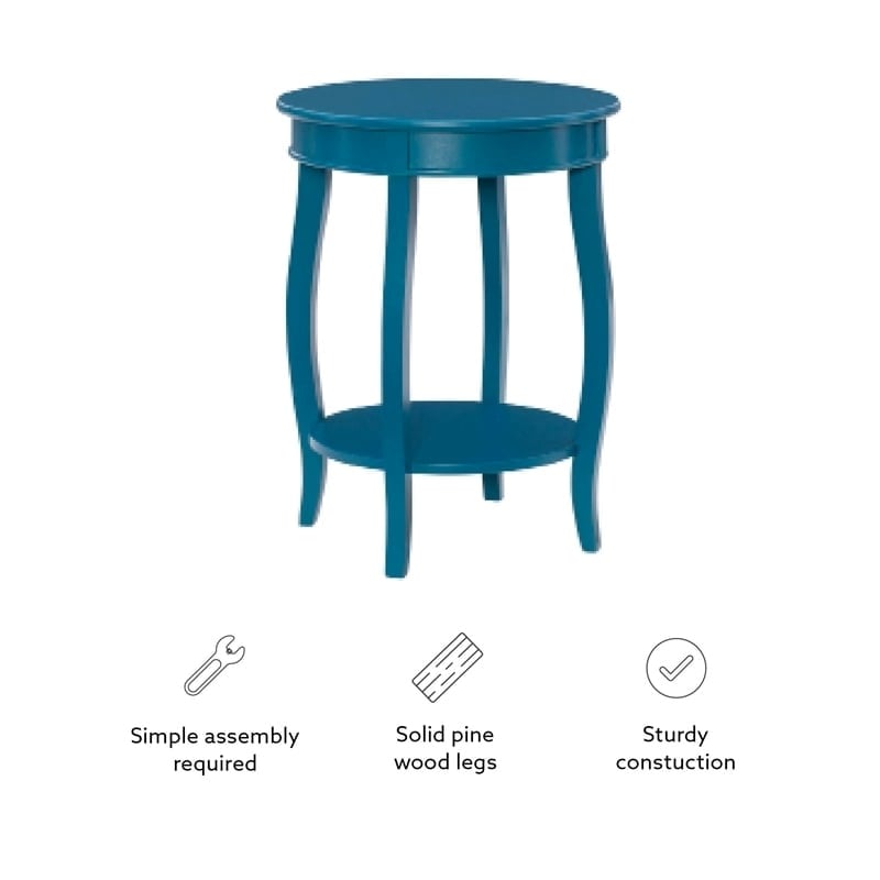 Bowery Hill Round Contemporary Wood End Table with Shelf in Blue