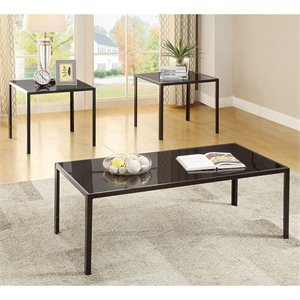 bowery hill 3 piece glass top coffee table set in black