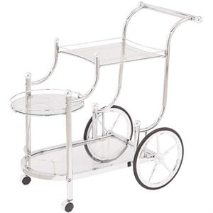 Bowery Hill Glass Top Serving Cart with Finials in Chrome