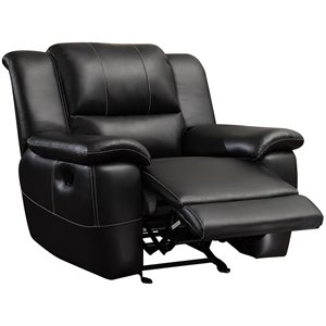 bowery hill faux leather glider recliner in black