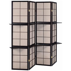bowery hill 4 panel 4 shelf room divider in tan and cappuccino