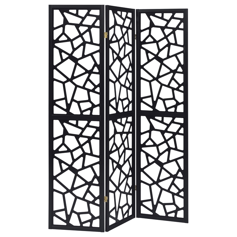Bowery Hill 3 Panel Contemporary Wood Intricate Mosaic Room Divider in Black