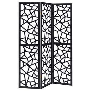 Bowery Hill 3 Panel Contemporary Wood Intricate Mosaic Room Divider in Black
