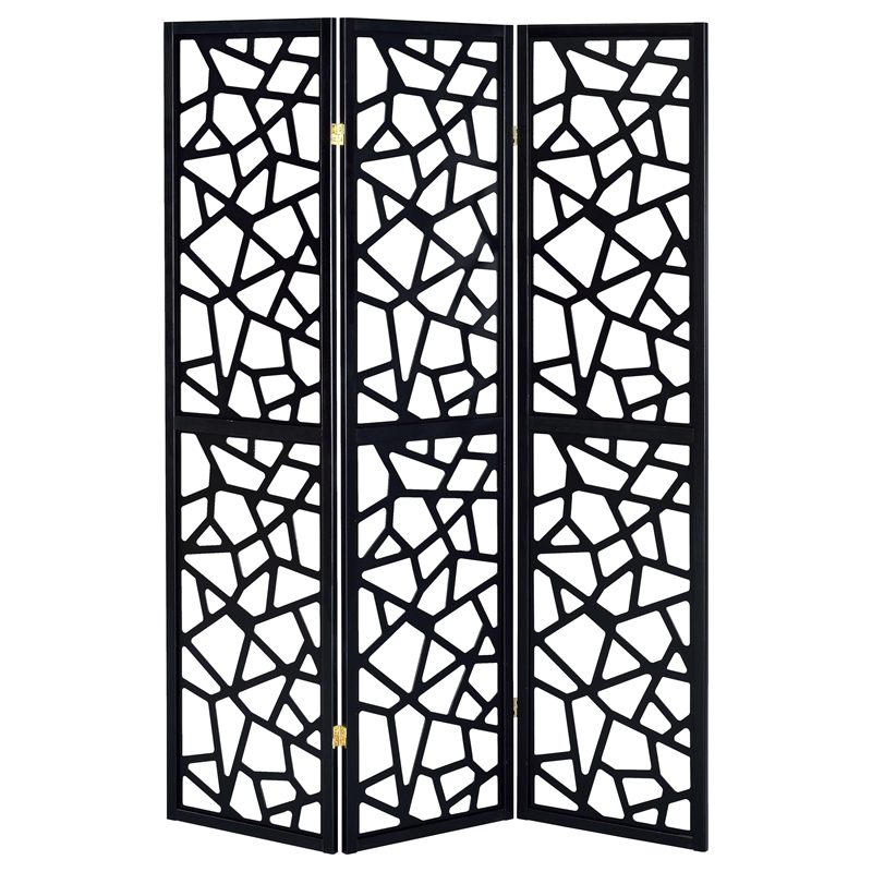 Bowery Hill 3 Panel Contemporary Wood Intricate Mosaic Room Divider in Black