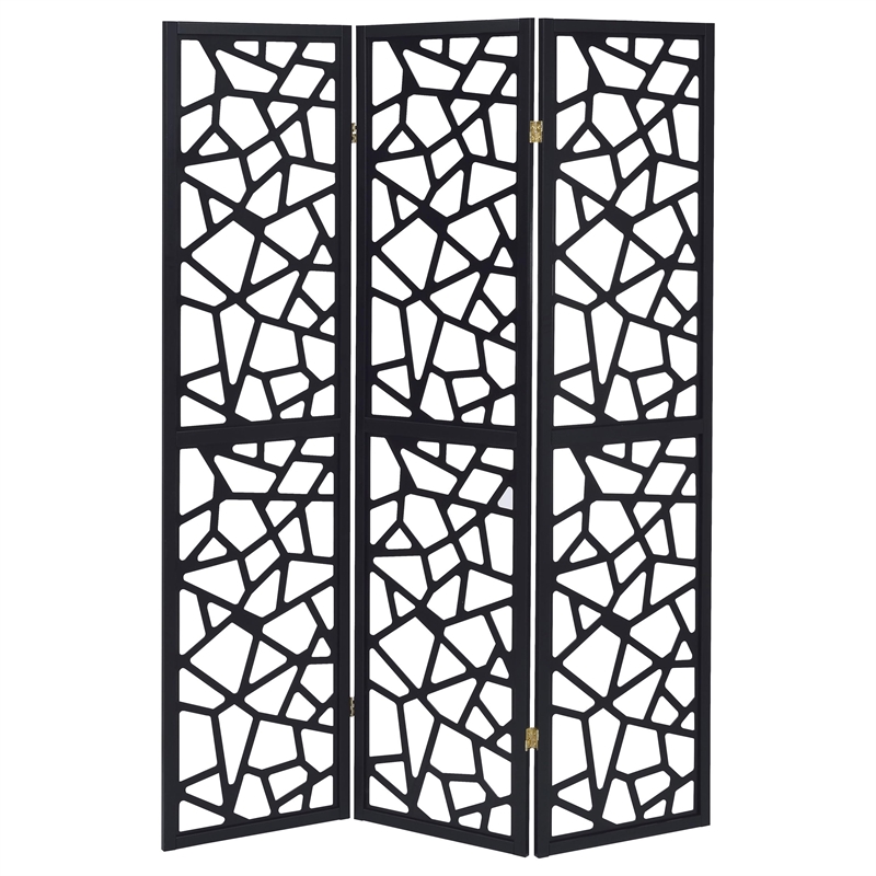 Bowery Hill 3 Panel Contemporary Wood Intricate Mosaic Room Divider in Black
