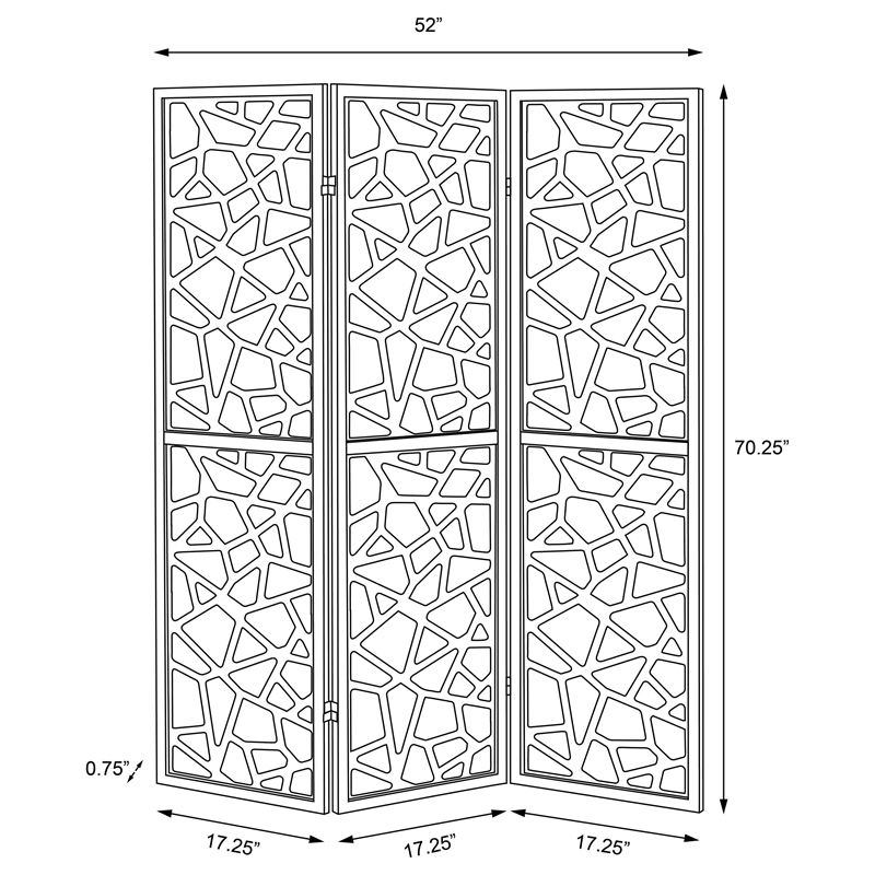 Bowery Hill 3 Panel Contemporary Wood Intricate Mosaic Room Divider in Black