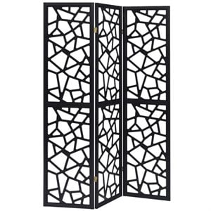bowery hill 3 panel intricate mosaic room divider in black