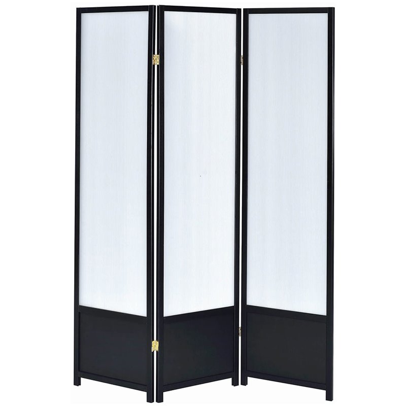Bowery Hill 3 Panel Translucent Room Divider in Black and White