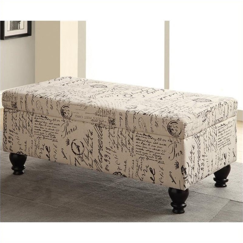 Bowery Hill French Script Storage Bench In Off White And Gray Bh