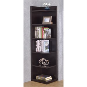 Bowery Hill 6 Shelf Corner Bookshelf Bookcase  in Cappuccino