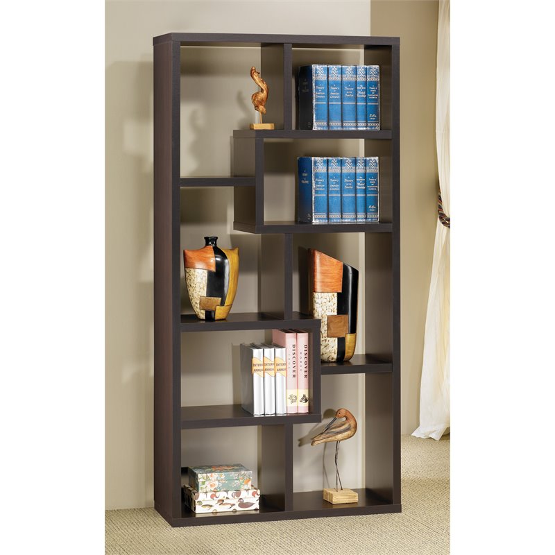 Bowery Hill Contemporary Asymmetrical Cube Bookcase In Deep Bowery Hill Contemporary Asymmetrical Cube Bookcase In Deep Cappuccino Finish Bh 200749